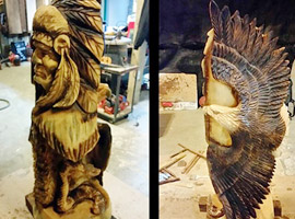Indian and Eagle Chainsaw Sculpture