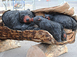 Bear and Cubs Wood Sculpture